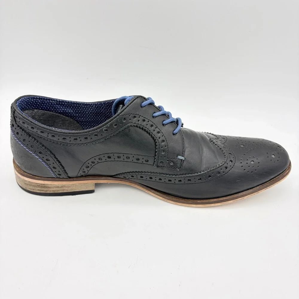 Modern Fiction Mens Navy Leather‎ Wingtip Brogue Oxford Shoes 9 Dapper Office